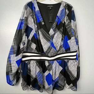 Lane Bryant Women’s Abstract Surplice Wrap Blouse Long Sleeve NWT Size 22/24